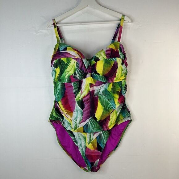 La Blanca Plus Sz 20W Tropic Of The Day Bandeau One-Piece Swimsuit Bright Colors - Picture 3 of 16